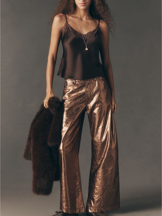 Pilcro Pants - Pilcro Metallic Bronze Wide-Leg faux leather pants